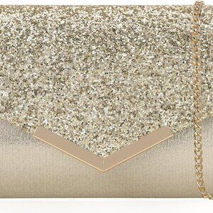 Versatile Sparkling Gold Evening Bag with Detachable Strap - Glamorous Style